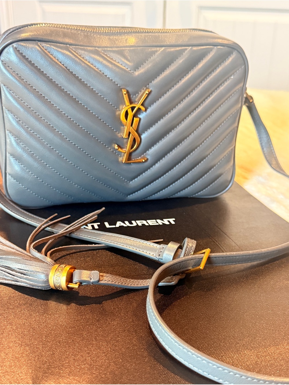 Saint Laurent Gray Quilted Leather Camera Bag with Gold YSL Hardware